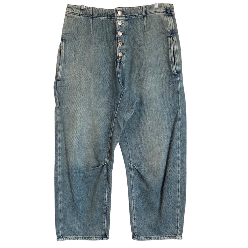 Free People Barrel Leg Jeans Dart Sand Wash Button Fly Size 31 OB1569969 Balloon
